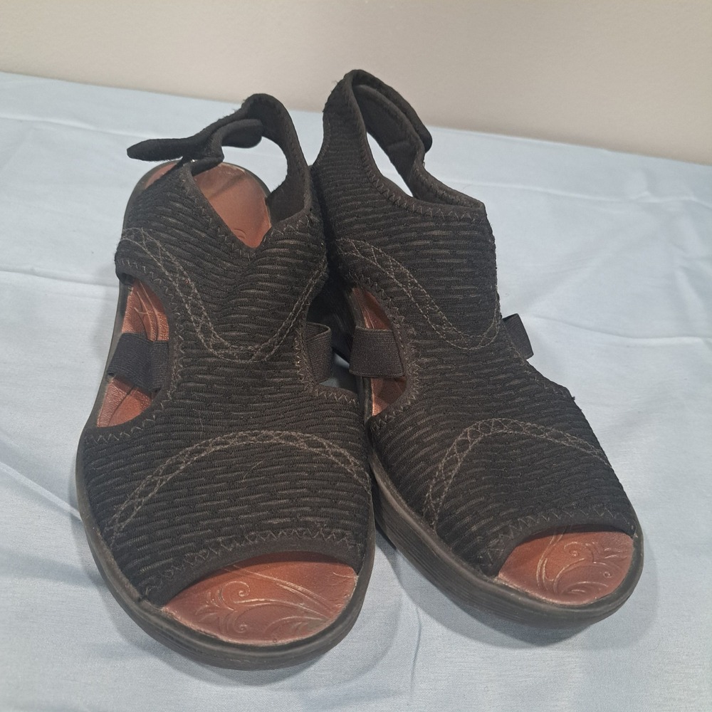 Bzees Dream Black Fabric Wedge Sandals 10M Slingback Comfort Shoes Hook & Loop - Picture 3 of 6